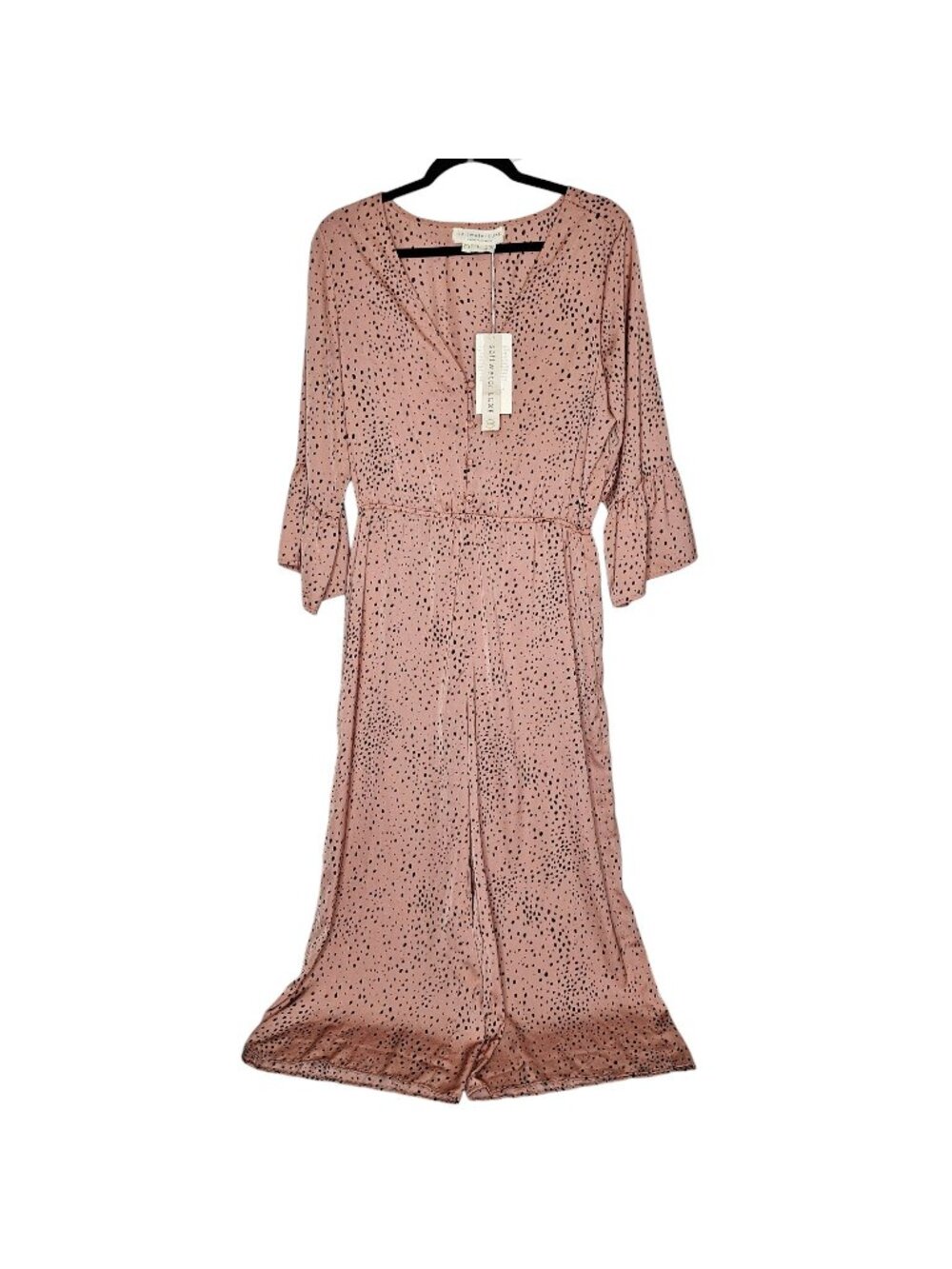 Saltwater Luxe L Pink Animal Print Spotted Jumpsuit Flare Sleeve Wide Leg Boho